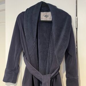 UGG Robe Small Fleece Navy Blue Tie Sherpa Lining Excellent Condition Bathrobe